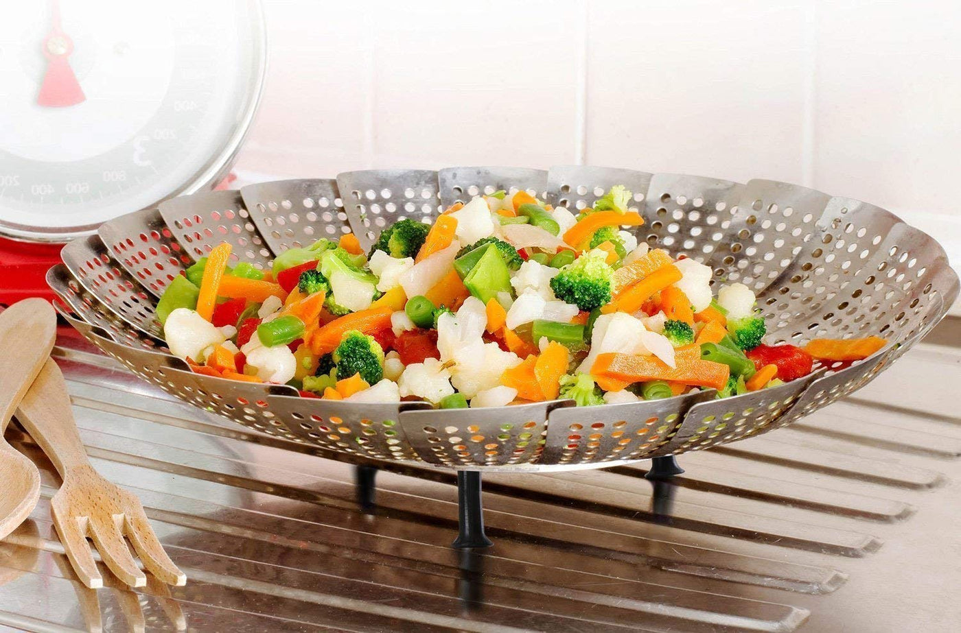 Foldable & Adjustable Stainless Steel Steamer Cooking Basket